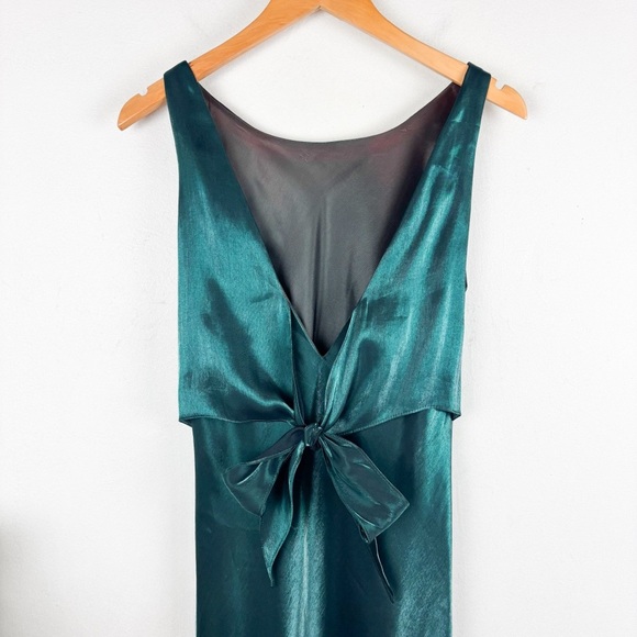 Vintage 80s/90s Hampton Nites Emerald Green Satin Low Back Maxi Dress Sz 8 - Picture 9 of 12